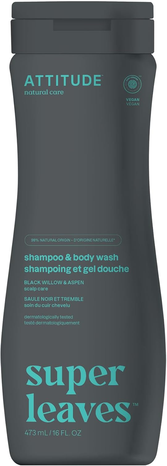 ATTITUDE 2in1 Shampoo and Body Wash, Made in Canada, EWG Verified, Plant and Mineral-Based, Vegan Personal Care Products, Black Willow and Aspen, 473 mL