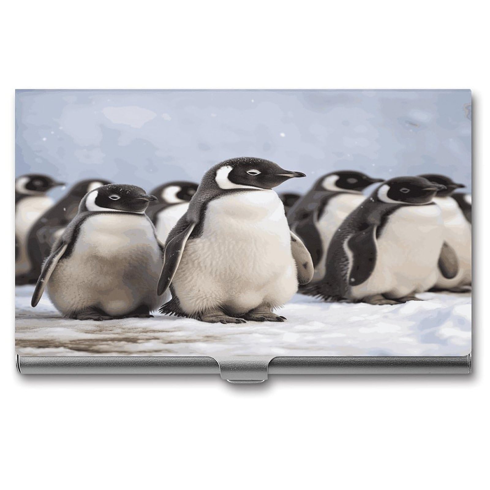 FekiLoot Young Penguins With Snow Business Card Holder for Men Women Metal Slim Organizer Business Card Carrier Wallet Name Cards Holder Retro Slim Pocket Purse Small Portable Card Case