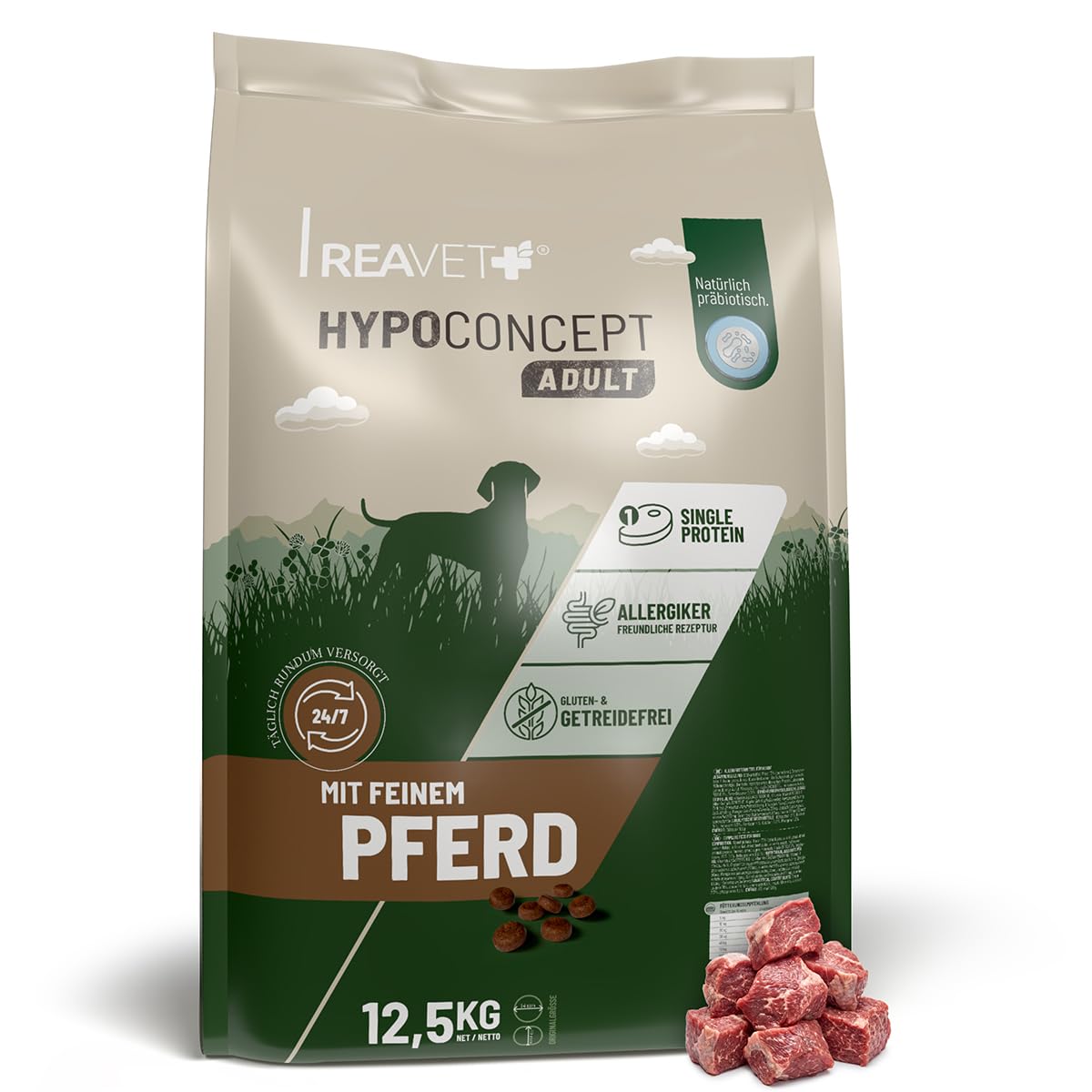 REAVET HYPOCONCEPT Hundetrockenfutter Pferd – Single-Protein Rezeptur 12,5kg I Getreidefrei & ohne Zucker Trockenfutter für alle Hunde & Rassen, auch für Sensible Hunde & Allergikerfreundlich