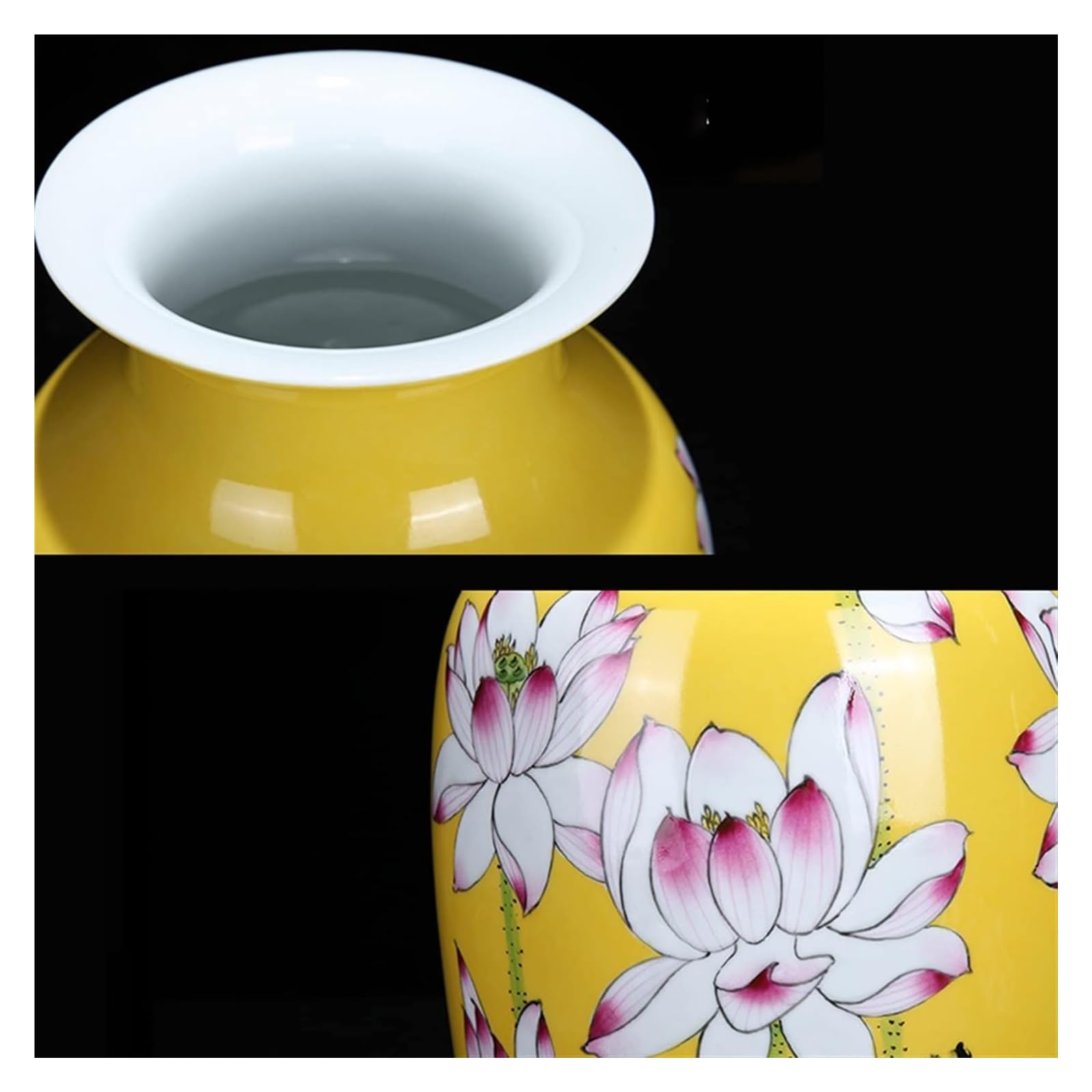 Vasen aus Keramik, handgefertigt, Lotusblumen, bemalt, 32,1 cm, große Dekoration, Vasen, Schlafzimmer, Wohnzimmer, Esstisch, Dekoration, Ornament-Vase