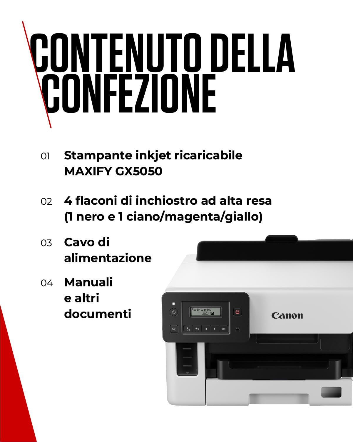 Canon Stampante a Colori per Casa e Ufficio MAXIFY GX5050 | Stampante Inkjet MegaTank | Stampa Formato A4 con Connettività WiFi, Ethernet e USB