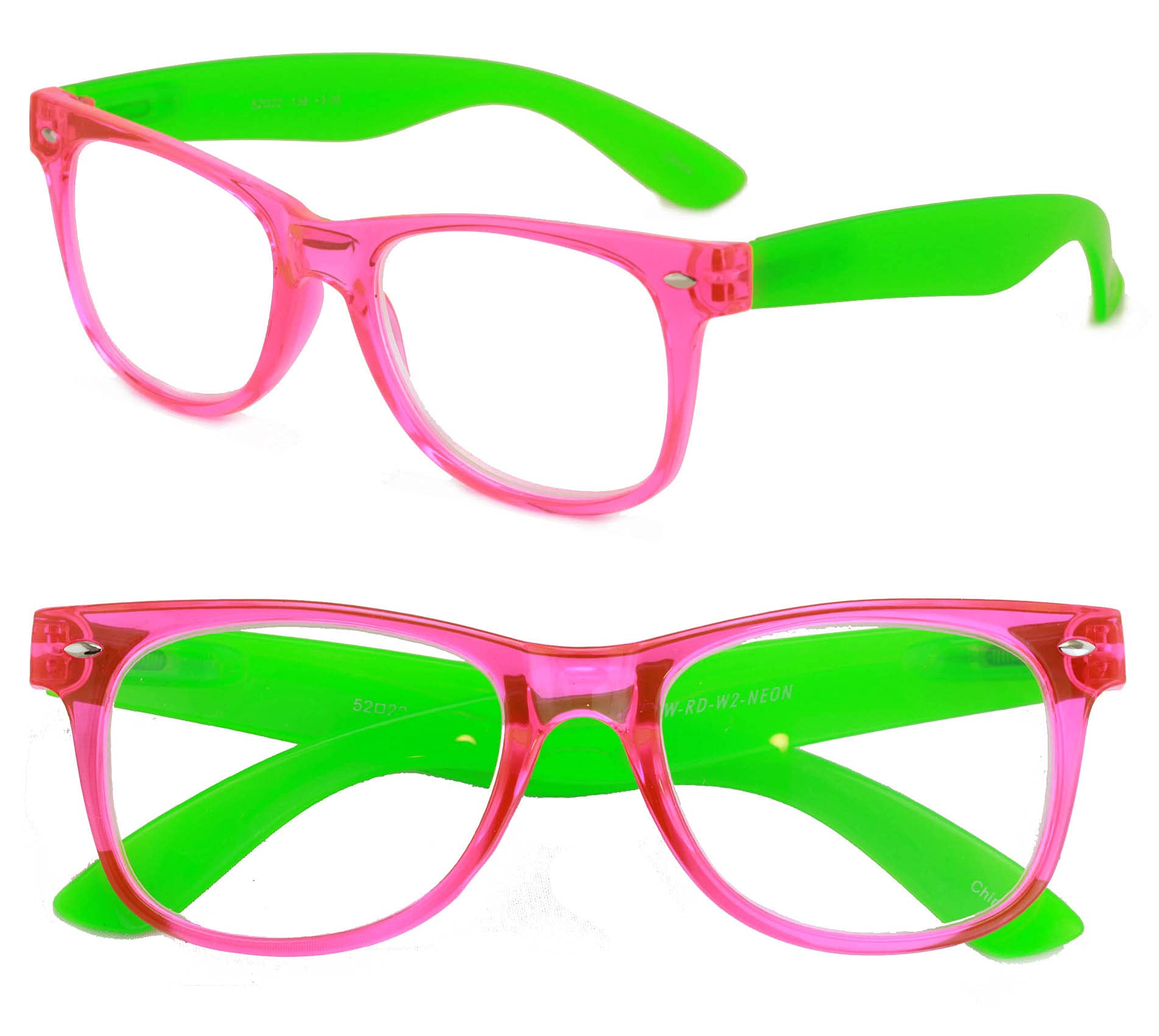 V.W.E. 2 Pairs Transparent Neon Color Deluxe Reading Glasses - Comfortable Stylish Simple Readers Magnification