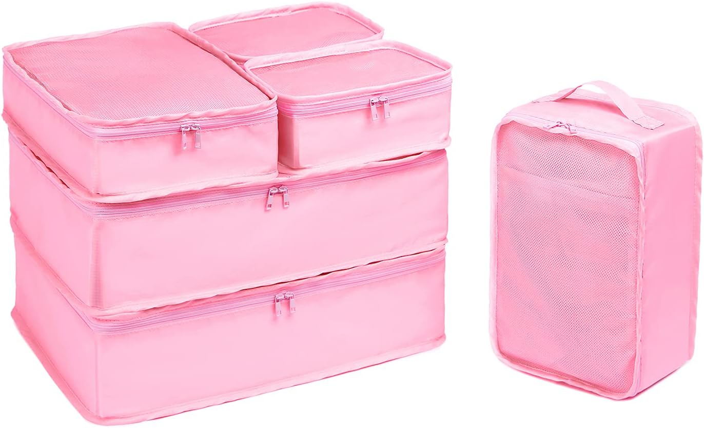 Abshoo 6 Set Travel Packing Cubes Luggage Organizers with Shoe Bag (Pink)