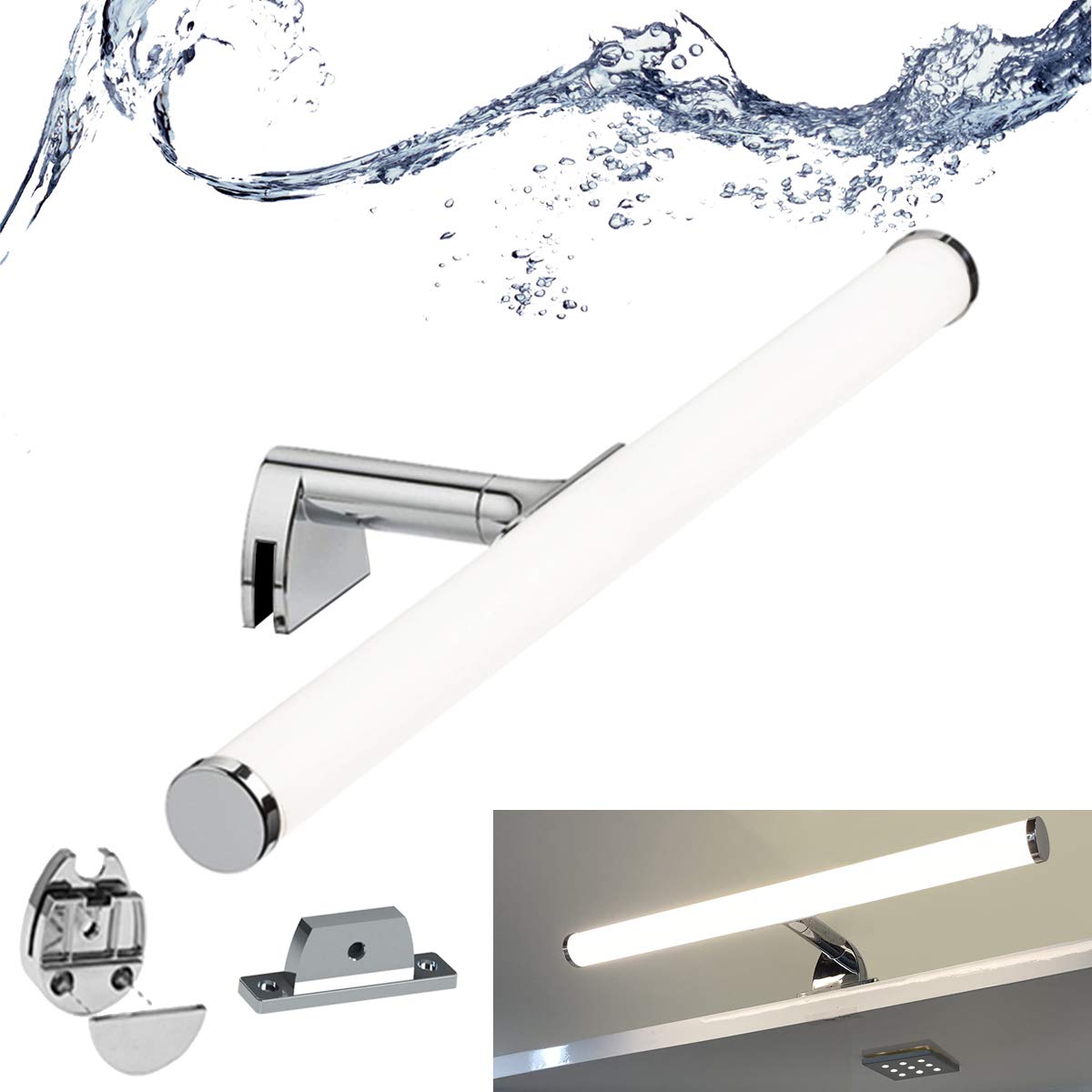 BarcelonaLED Aplique de Baño Lámapra de Espejo LED 7W 40 cm Impermeable IP44 Luz Maquillaje Blanco Neutro 4000K para Mueble Armario o Pared 3 en 1