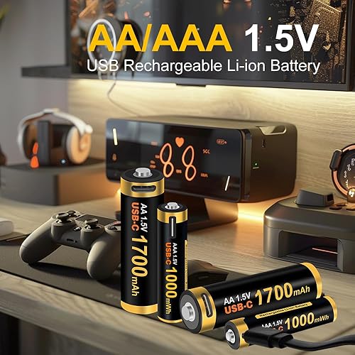 Miniatura 8 de Baterías C recargables de 1.5 V de litio de tamaño C LR14 con carga rápida USB-C, 2 piezas de alta capacidad en 1500 ciclos 5550 mWh para luces