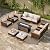 PHI VILLA 10-Piece Outdoor Sectional Patio Conversation Set with 56" Fire Pit Table Table, Outdoor Rattan Furniture Patio Set for 9 Seats with Cushions, Beige
