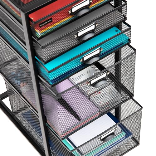 Image of Mind Reader 5TWHEEL-BLK 5-Tiered Cabinet, Rolling Mesh, Metal, File, Utility, Office Storage, Heavy Duty Multi-Purpose Cart, Black 5 Drawer