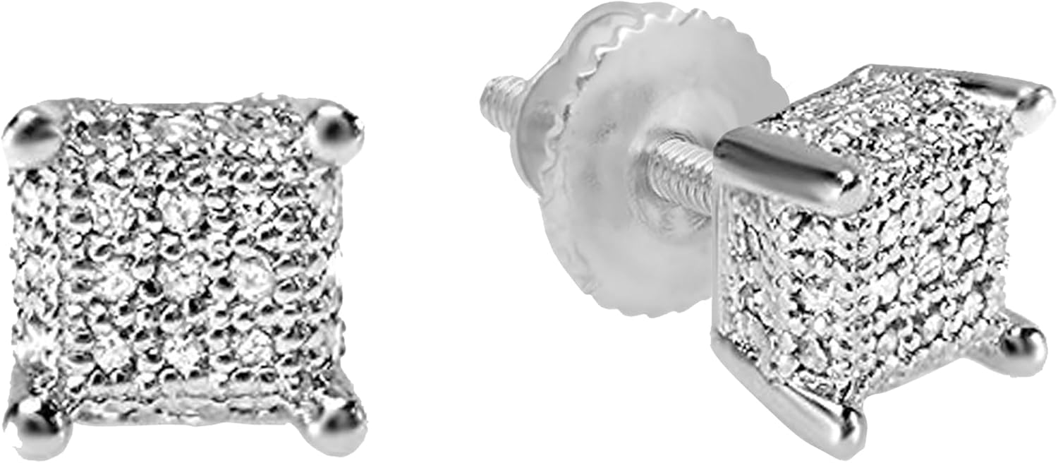 Dazzlingrock Collection 0.30 Ctw Natural Round White Diamond 5mm Hip Hop Iced Out Studs in 925 Sterling Silver, Screw Back,Unisex Design Ladies,Mens Real Diamond Earrings