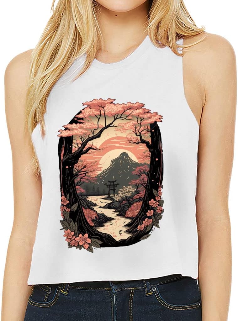 Japanese Mountain Racerback Cropped Tank - Floral Women's Tank - Art Tank Top