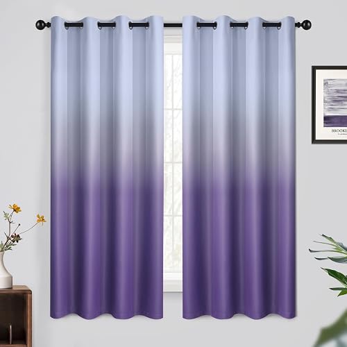 Yakamok 63 Inch Long Ombre Curtains,Thermal Insulated Greyish White to Lavender Purple Color Curtains,Room Darkening Grommet Window Drapes for Living Room/Bedroom(2 Panels,52W x 63L)