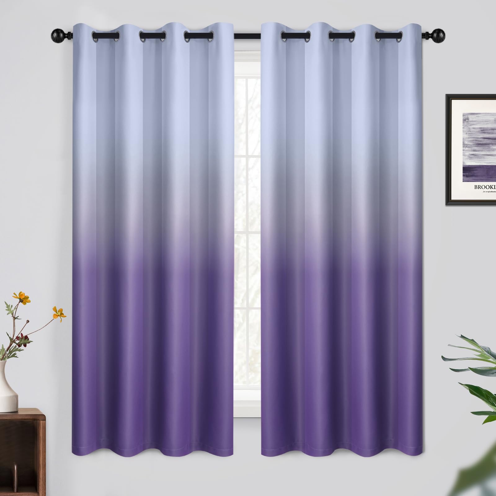 Yakamok 63 Inch Ombre Curtains Greyish White to Lavender Purple for Bedroom โ image 1
