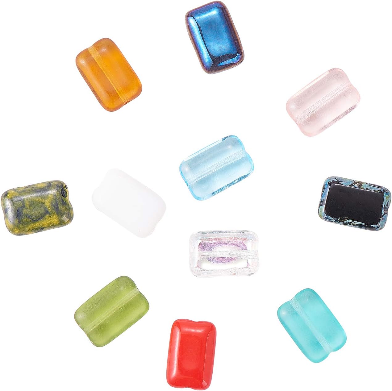 LiQunSweet 120 Pcs Czech Glass Crystal Loose Beads Rectangle Shape Charming Beads Bulk Lot for Women Men Jewellery Making and Craftings - 12x8x4mm
