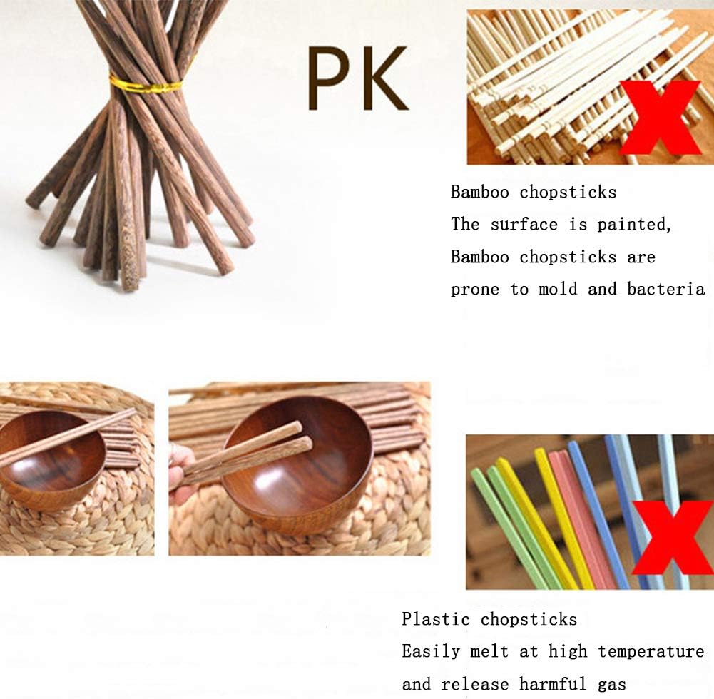 M.G Reusable Wenge Wood Chopsticks - 10 Pairs Dishwasher Safe, 9.8 Inch for Chinese/Japanese/Korean Cuisine (Sushi, Ramen, Hot Pot)