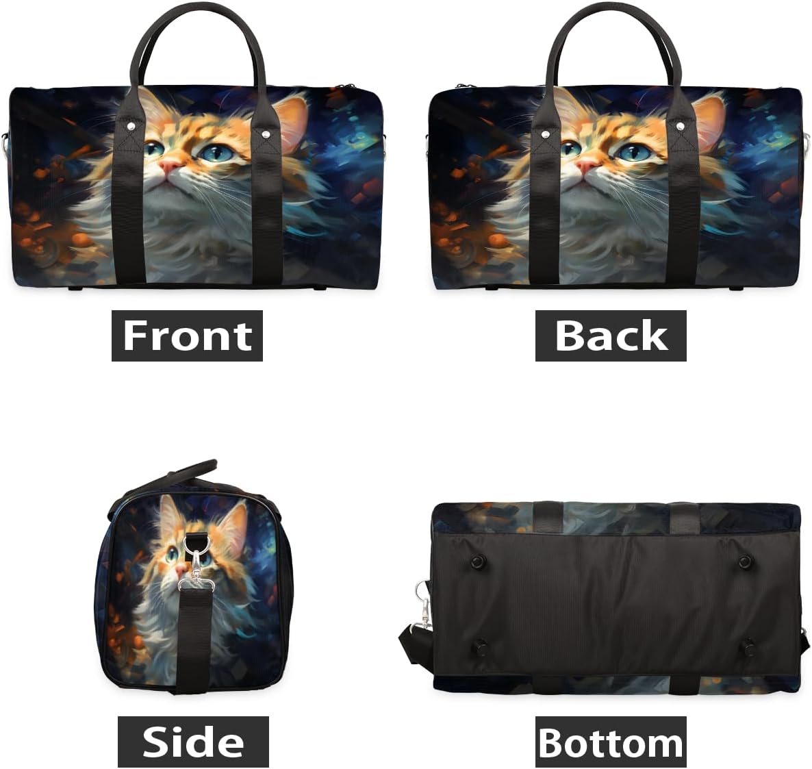 Starry Cat Watercolour Travel Duffel Bag for Women Men Large Capacity Overnight Weekender Bags for Lightweight Waterproof Sport Gym Bag for Workout Yoga Swim