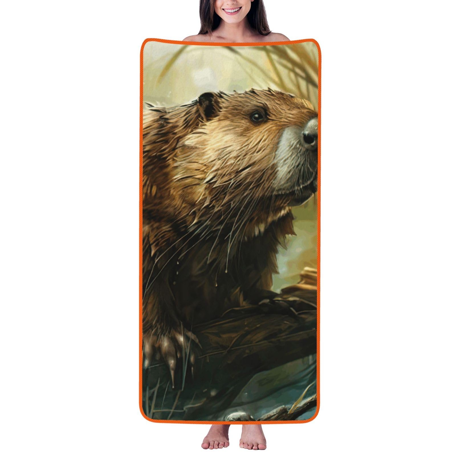 JBJGKHLP Beaver Print Women Men Couples Coral Velvet Bath Towel Ultra-Soft For Home Bathroom Travel