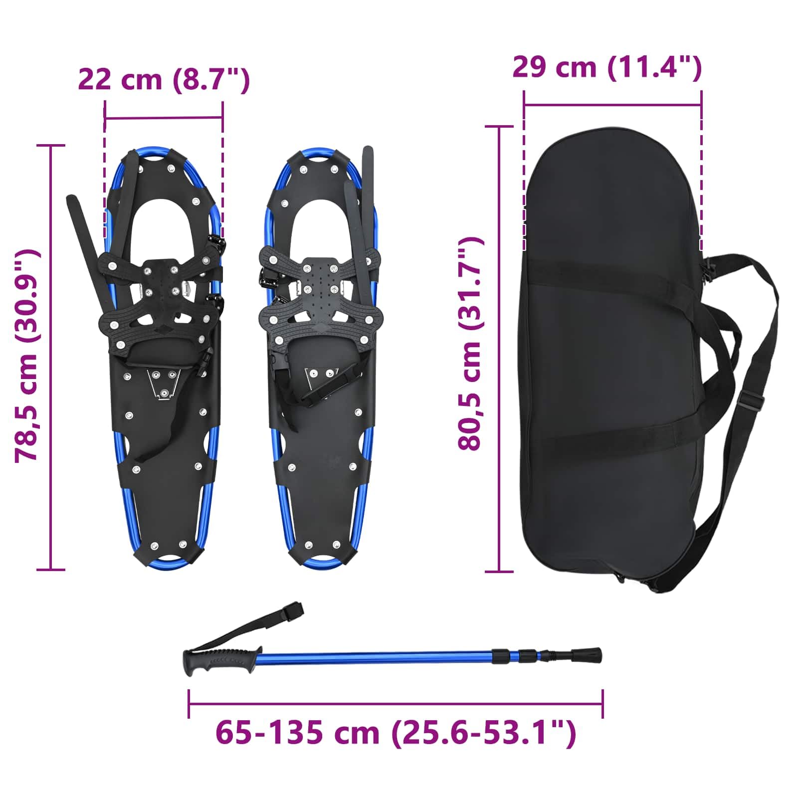 vidaXL Racchette da Neve 3 in 1 con bastoni da Trekking Blu e Nero, Ciaspole in Alluminio per Il Giardino, Attrezzatura Outdoor Regolabile, Accessori Moderni per Camminare sulla Neve