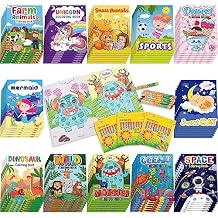 Fulmoon 144 Pcs Coloring Books with Crayons for Kids Bulk Dinosaur Animal Unicorn Space Mini Coloring Books for Toddler Ages 6+ Birthday Party Favors Classroom Activity Supplies Crafts
