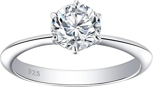 Anillos de moissanita de 1 quilate para mujer, anillo de compromiso de boda de plata de ley 925, solitario redondo, tamaño 4-13