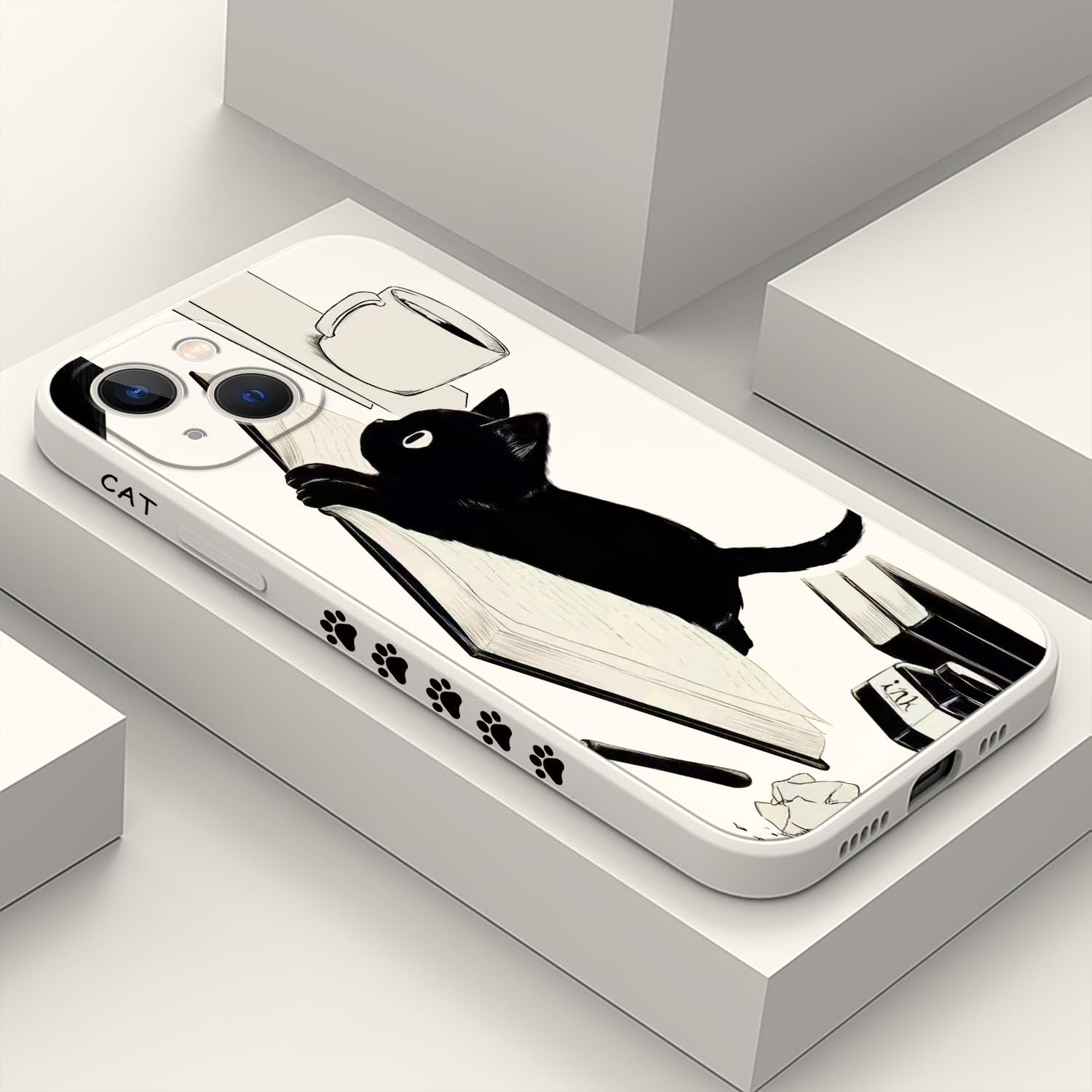 LEECG for iPhone 13 Case Fashion Flower Pattern Slim Liquid Silicone Dropproof for iPhone 13 Phone Cover 6.1 inch-Cat White