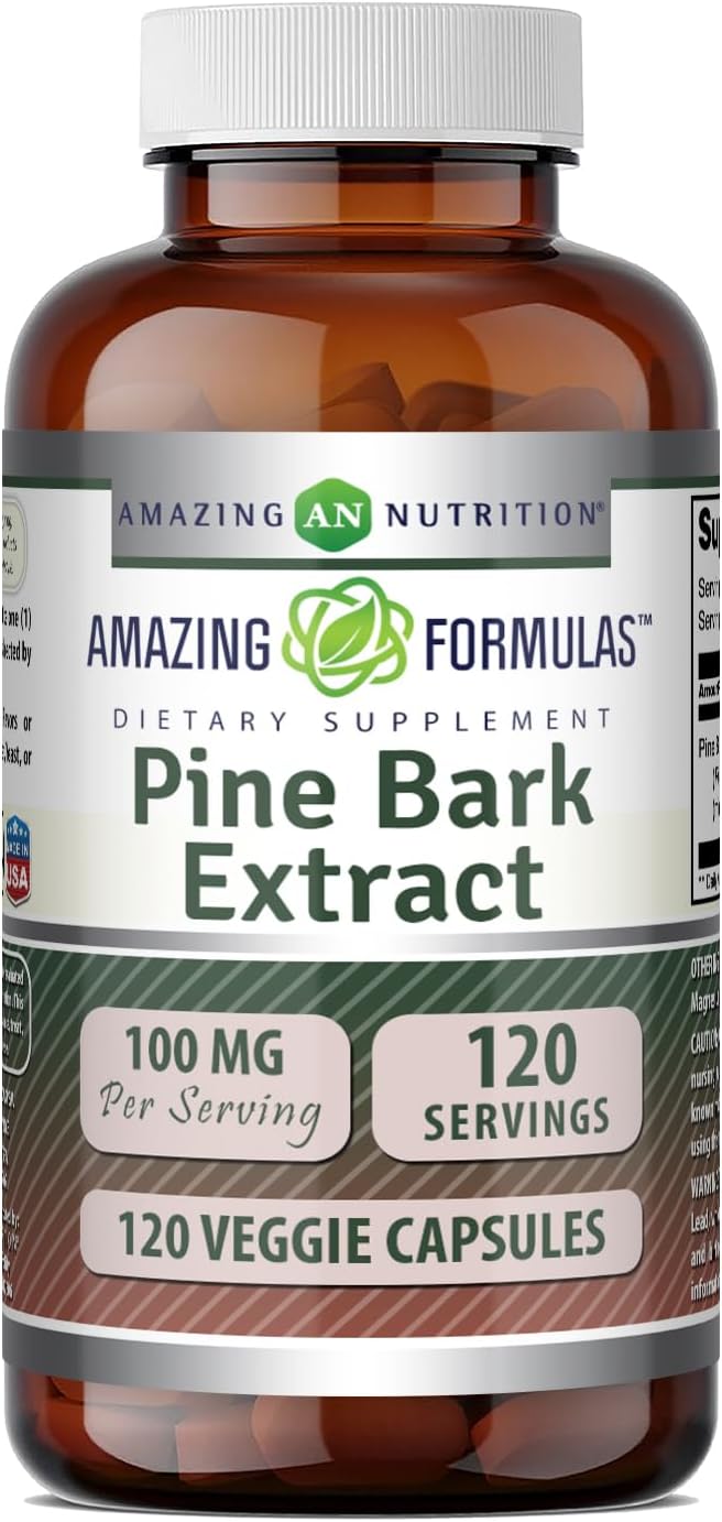 Amazing Formulas Pine Bark Extract 100 Mg | Veggie Capsules Supplement | Non-GMO | Gluten-Free | Made in USA (1 Pack | 120 Count)