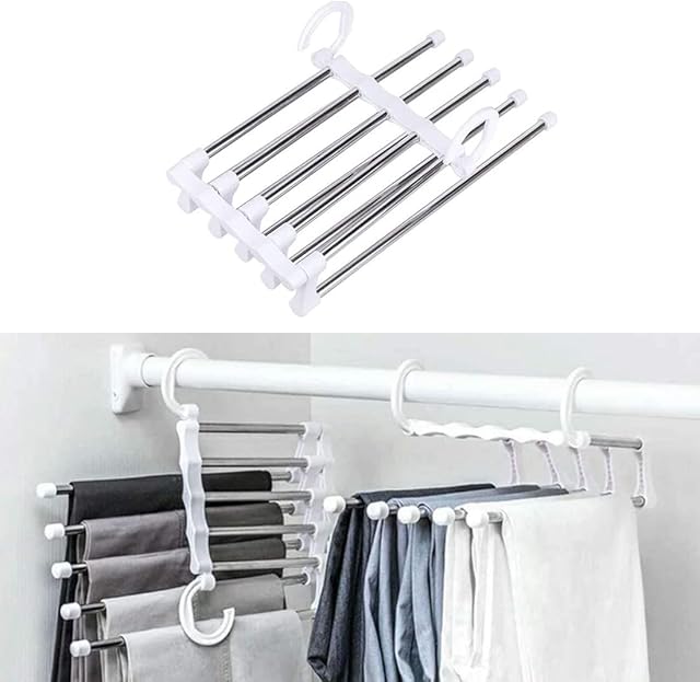 Polly Online Stainless Steel Pants Hangers Trousers Rack Closet Hangers Jeans Clothes Organizer Folding Storage Rack Trousers Hangers Space Saving