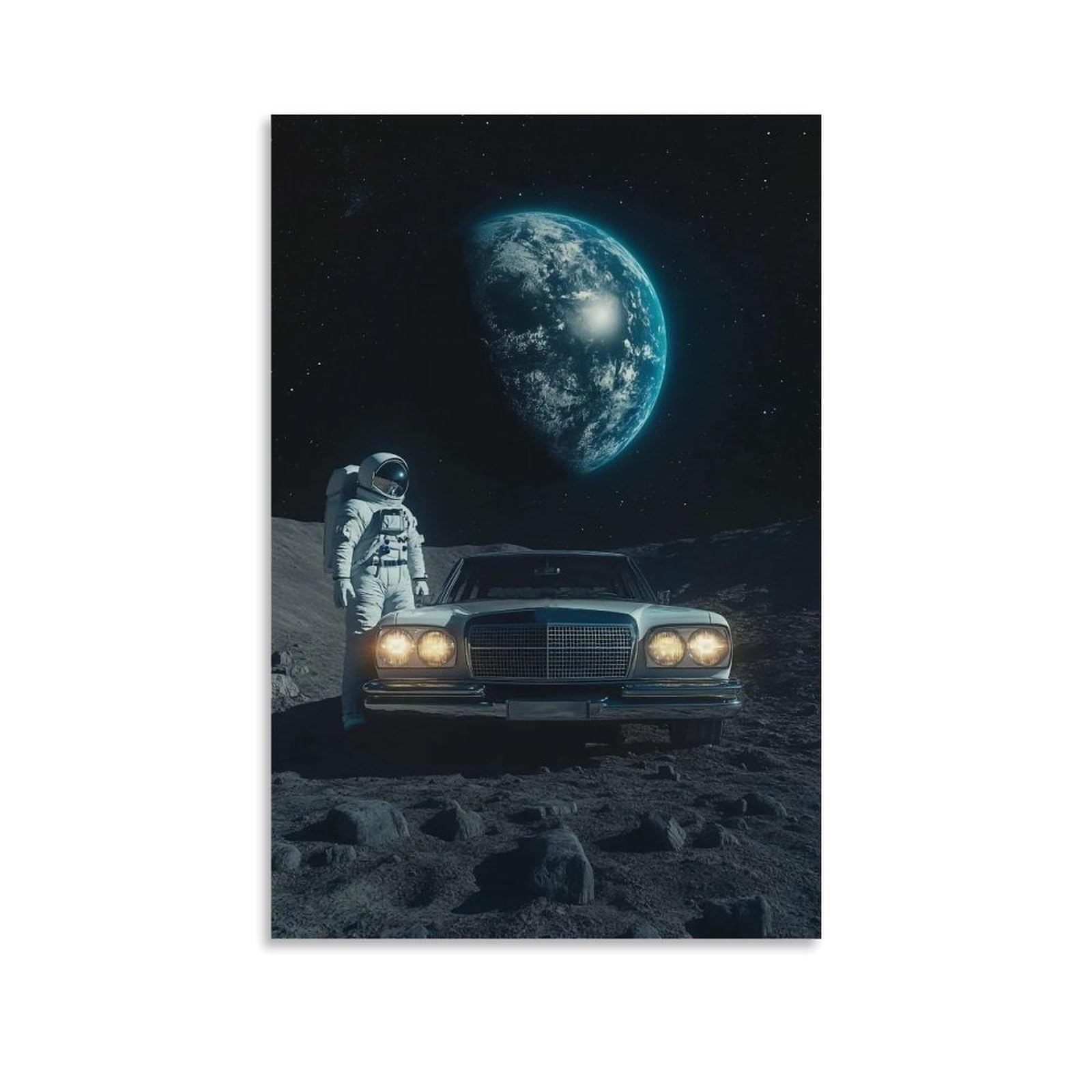 HUERYRYHY Car on The Moon 01 Poster Wall Art Canvas Vintage Aesthetic Painting Decor for Rooms 20x30inch Unframe-style