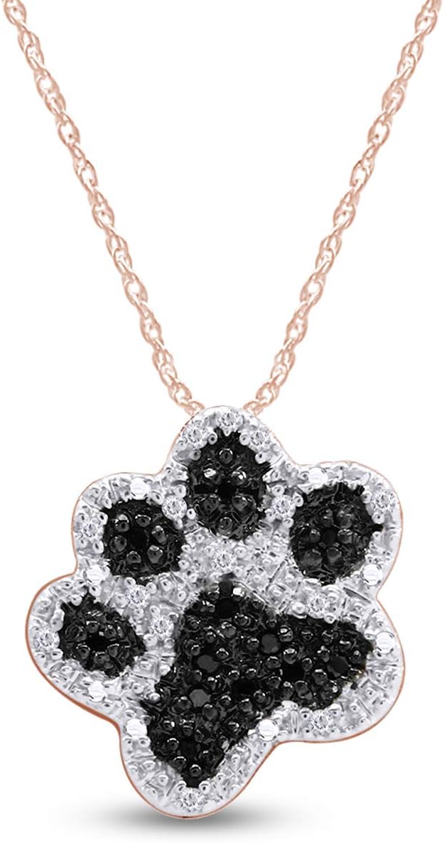 Jewel Zone US 0.1 Ct Black & White Natural Diamond Dog Paw Pendant Necklace in 14k Gold Over Sterling Silver