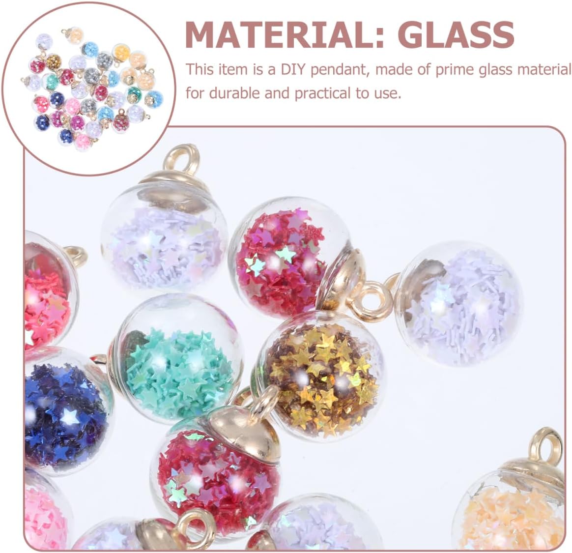 Glass Ball Charms with Star Sequins for Jewelry Making Small 0.78 Inch Pendants for Earrings Necklaces Diy Craft Projects Unique Hanging Decorations - Image 4