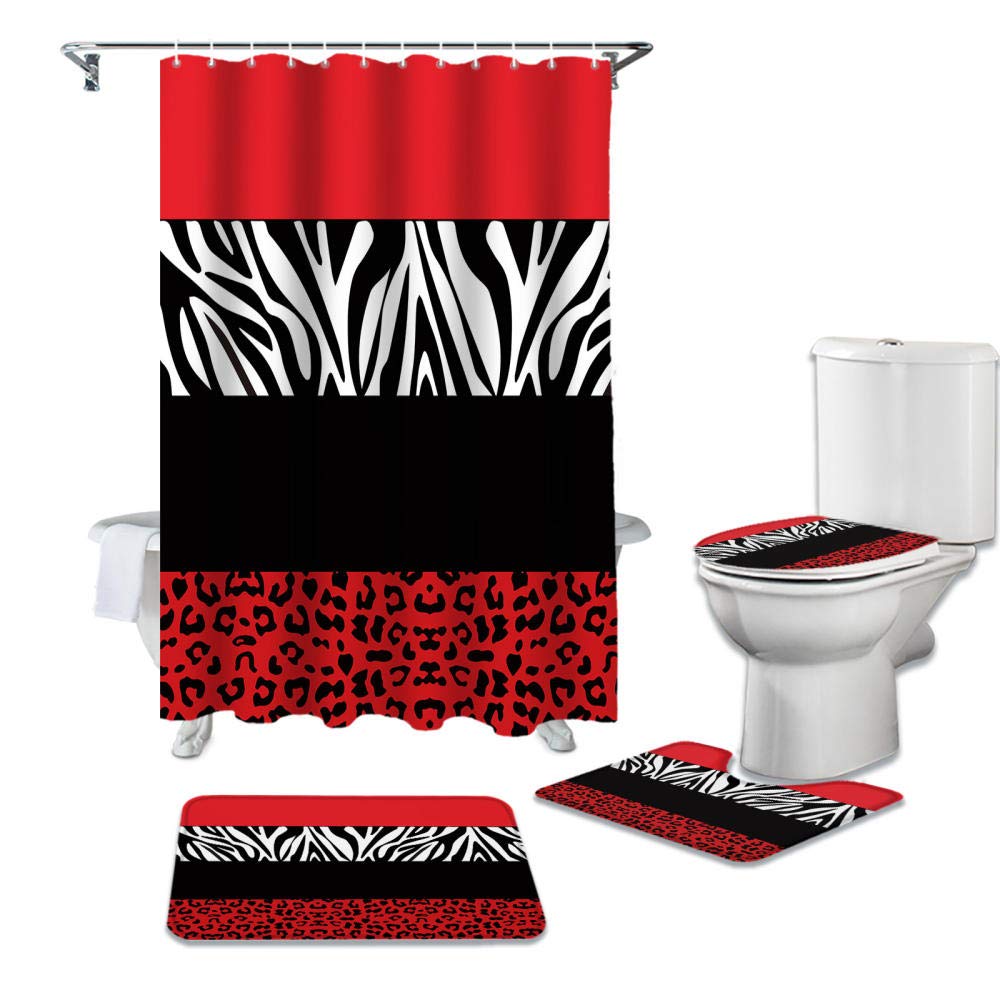 Rideau De Douche Glamour Rouge à Lèvres, Léopard, Zèbre - Mode Hollywood Chic