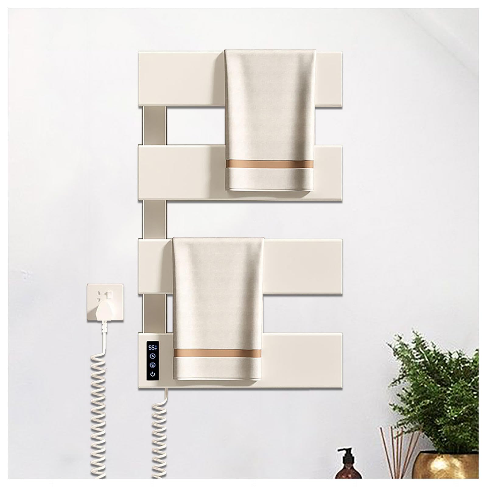 SAKEMA Heated Towel Racks for Bathroom, Towel Rack Warmer with Timer,LED Display,Constant Temperature Control, Towel Dryer for Bathroom Wall Mounted Plug-in/Hardwired,B-4Bar-White