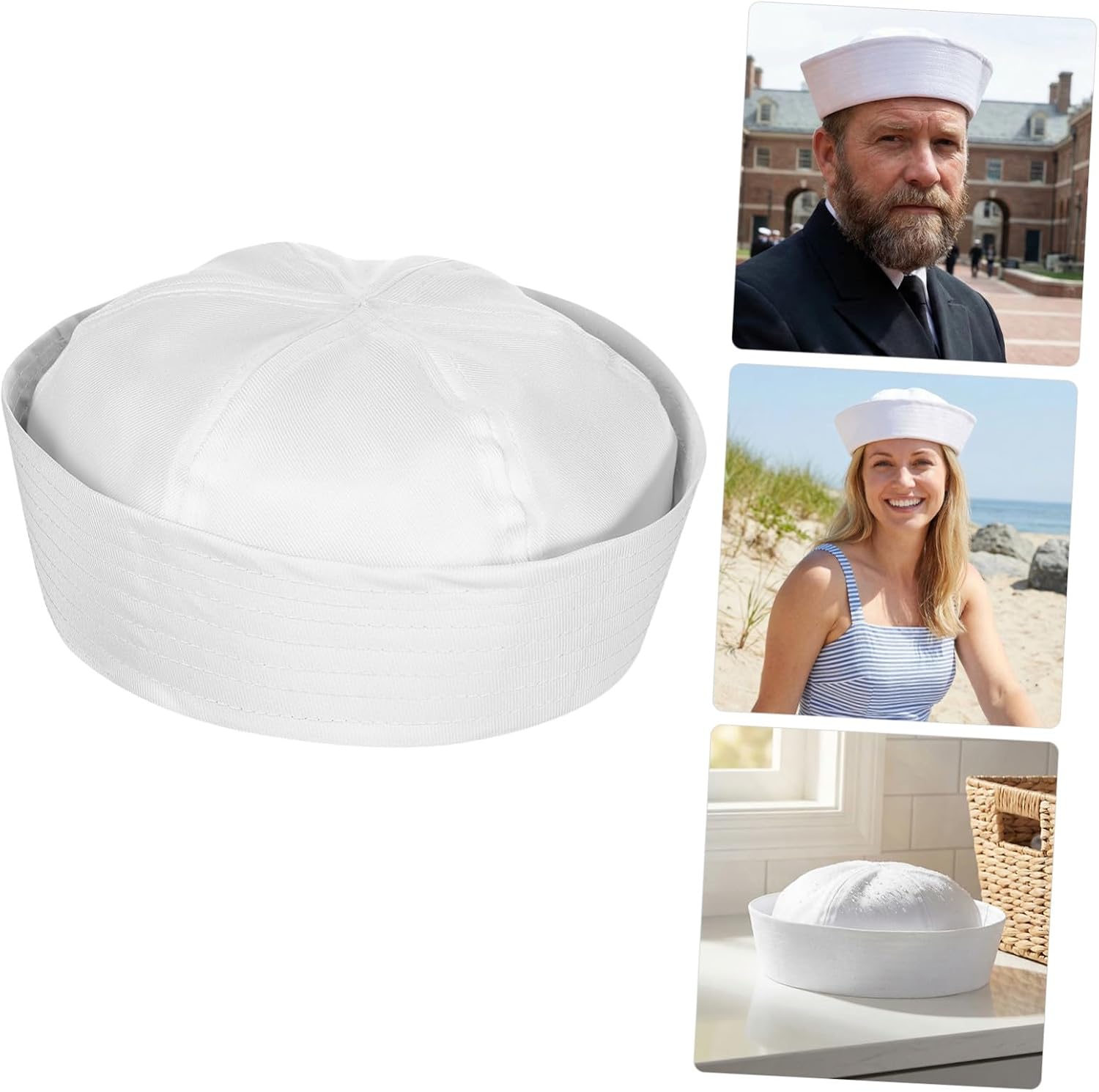 MAGICLULU 5 Pcs White Sailor Hats for Adults, Nautical Captain Hats with Breathable Polyester, Men’s Halloween Costume Accessories for Sailing Parties and Cosplay (58cm)