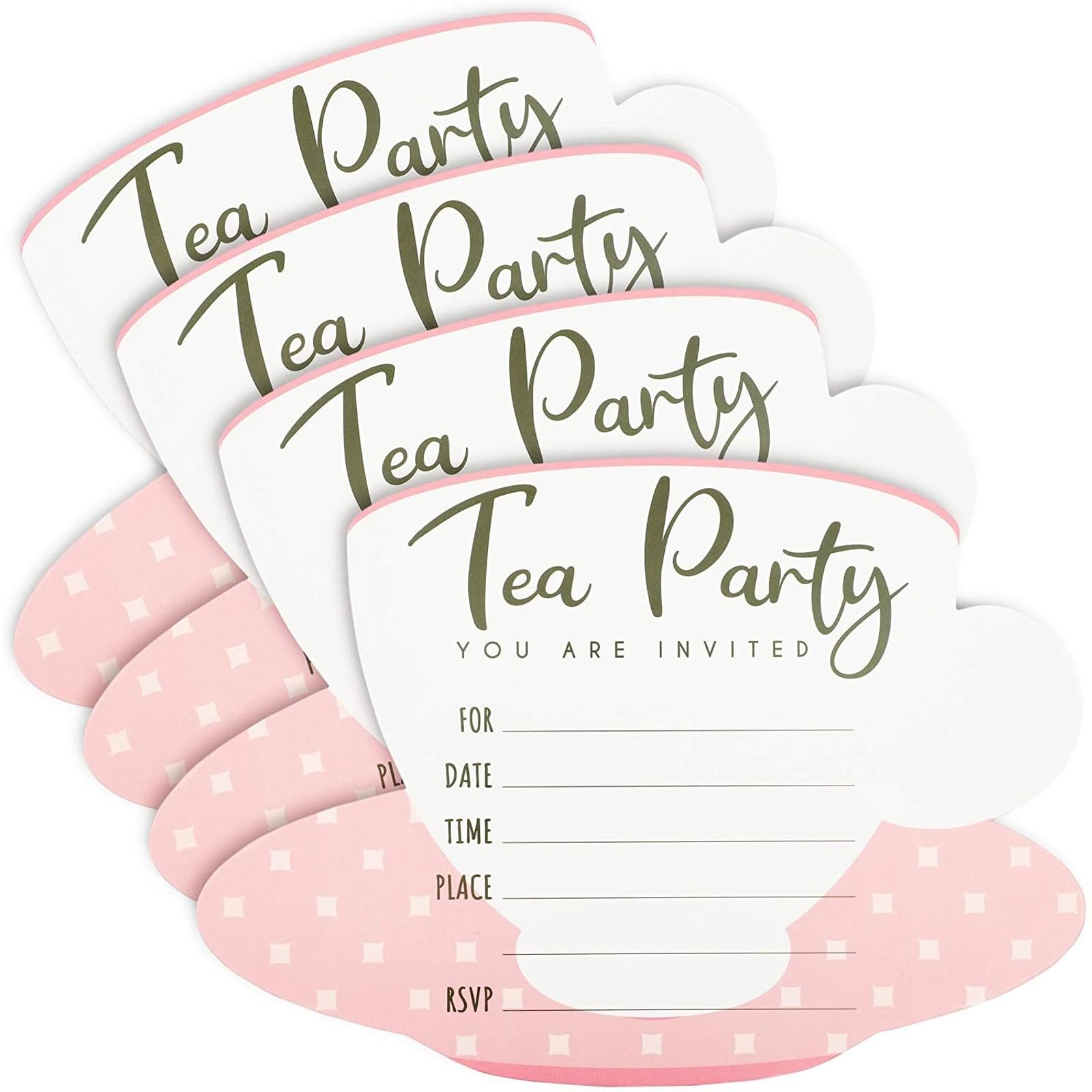 Sparkle and Bash Tea Party Invitation Cards with Envelopes, Pink and White High Tea Themed, (5 x 7 in), Pack of 36 - Party Invitations