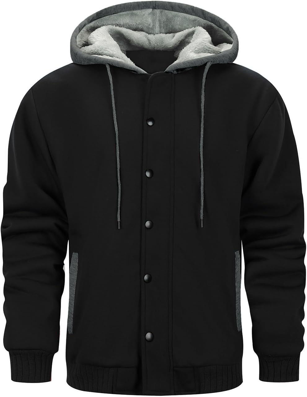 AOTORR Men’s Fleece-Lined Zip Up Hoodie Thick Hooded Warm Jacket Button Down Outwear Winter Coat - Image 3