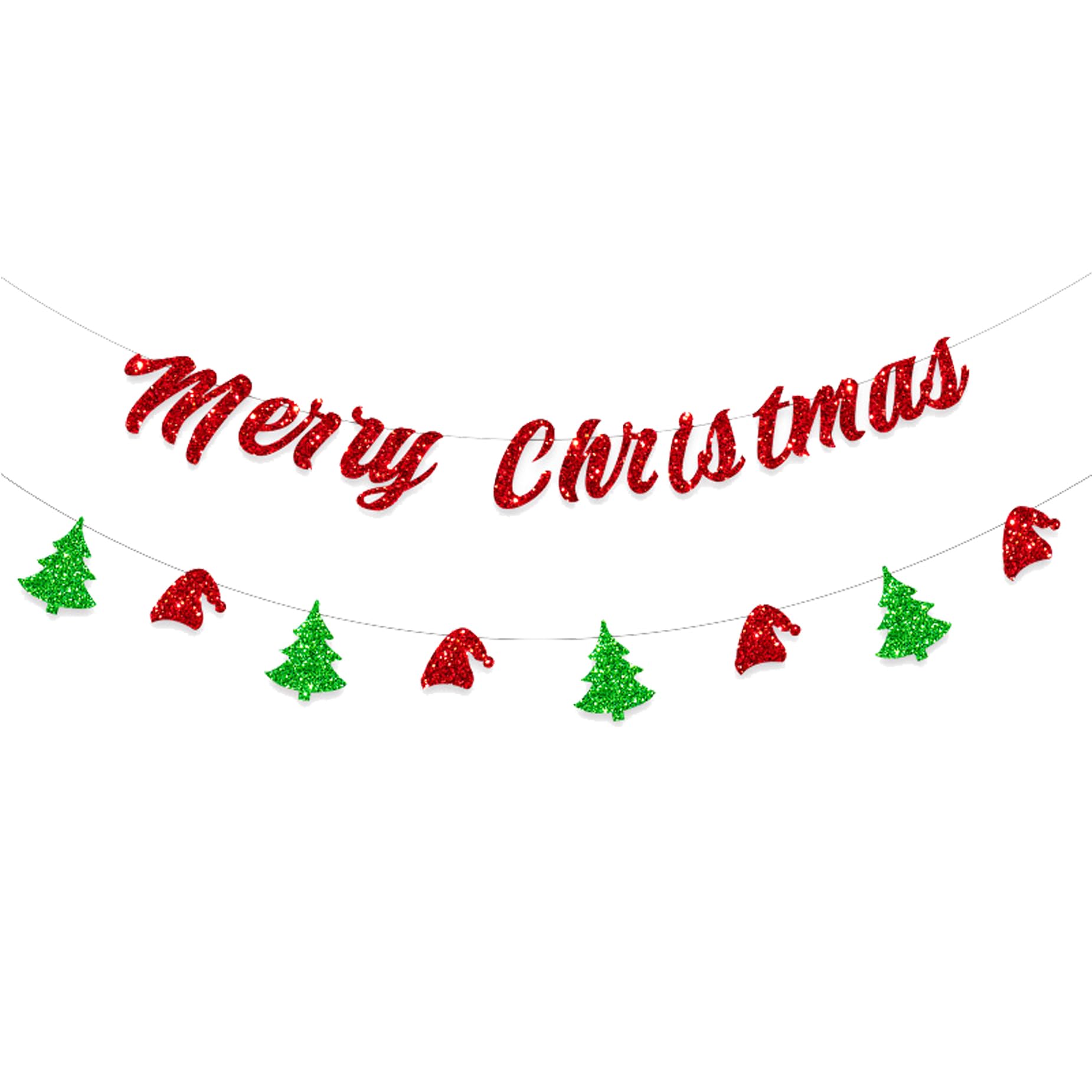 MPRVAKYF Red Green Glittery Merry Christmas Banner Merry Christmas Party Decorations Merry Christmas Sign