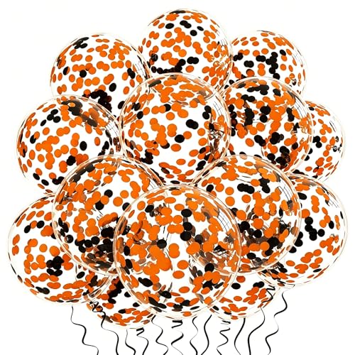 Image of Orange Black Confetti Balloons 25 Pcs, 12 Inch Thickened Clear Latex Balloon with Confetti Inside for Halloween Party Decorations Birthday Baby Shower Bridal Shower Decoration Supplies