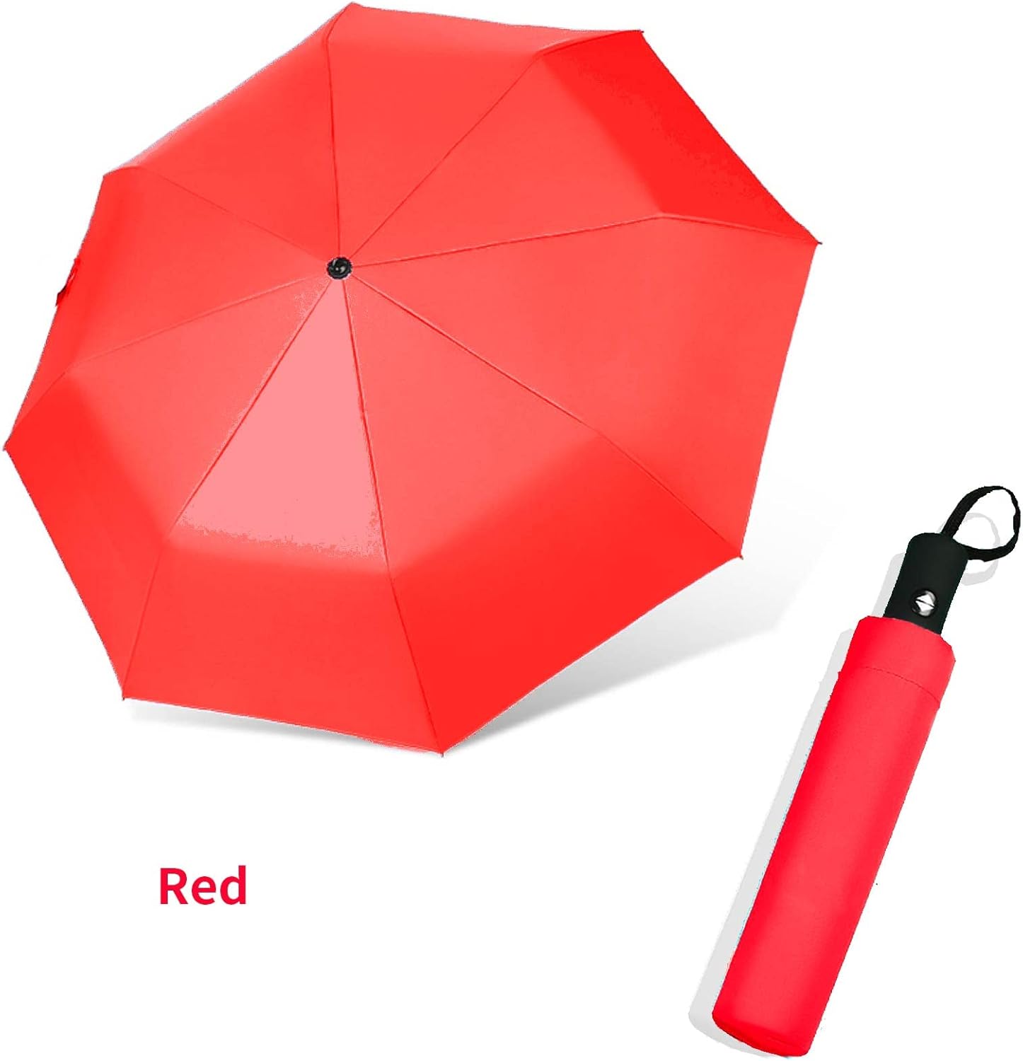 SIEPASA Windproof Travel Compact Umbrella, 8-Ribs Anti-UV Waterproof Folding Umbrella with Telfon Coating-One Button for Auto Open and Close (Big Red) : Clothing, Shoes & Jewelry