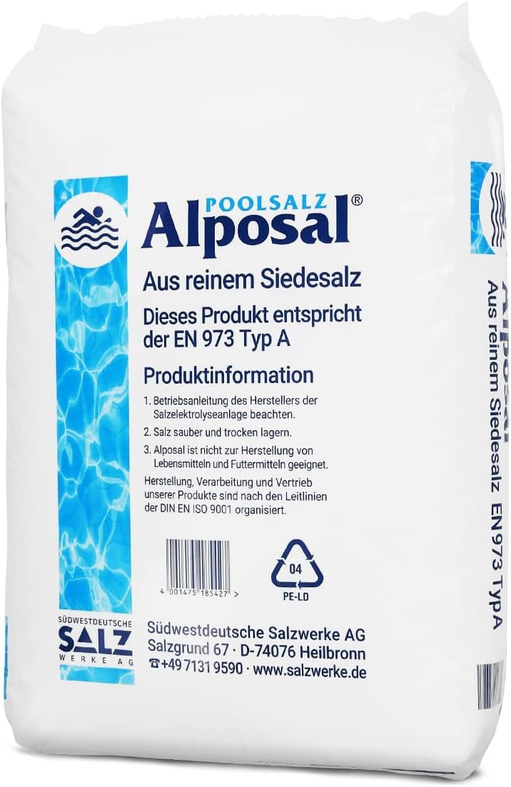 Paradies Pool GmbH Alposal - Sal para Piscina, 25 kg, Sal de Piscina, clorador Adecuado, electrolisis de Sal, Sal de siedesalz