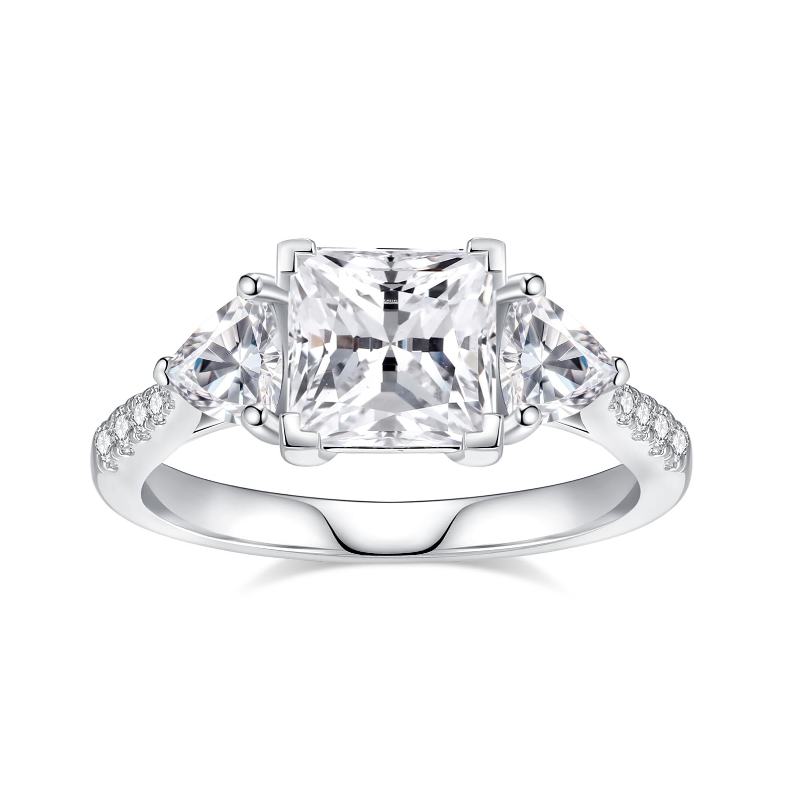 Pcmaciyn Moissanite Engagement Rings for Women,D Color VVS1 Moissanite 3-Stone Ring 18K White Gold Plated 925 Sterling Silver Wedding Ring