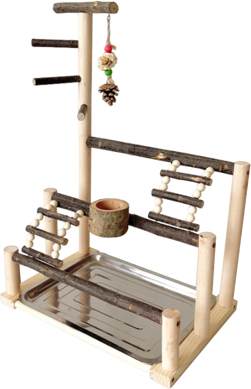 Parrots Bird Stands - 40x27x59cm Parrot Cage Perch Stand, Wooden Play Gym, Interactive Parakeet Playground | Durable Parrot Playstand with Toys and Perches for Cage Entertainment and Parakeet Exercise