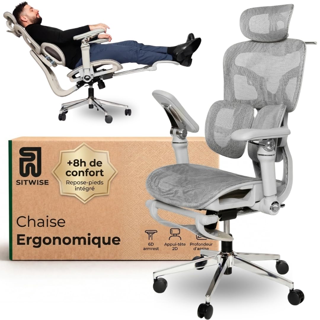 Silla de oficina ergonómica, cómoda/ajustable, reposapiés, reposabrazos 6D, reposacabezas 2D, silla de oficina con doble soporte lumbar, ruedas silenciosas, respaldo reclinable