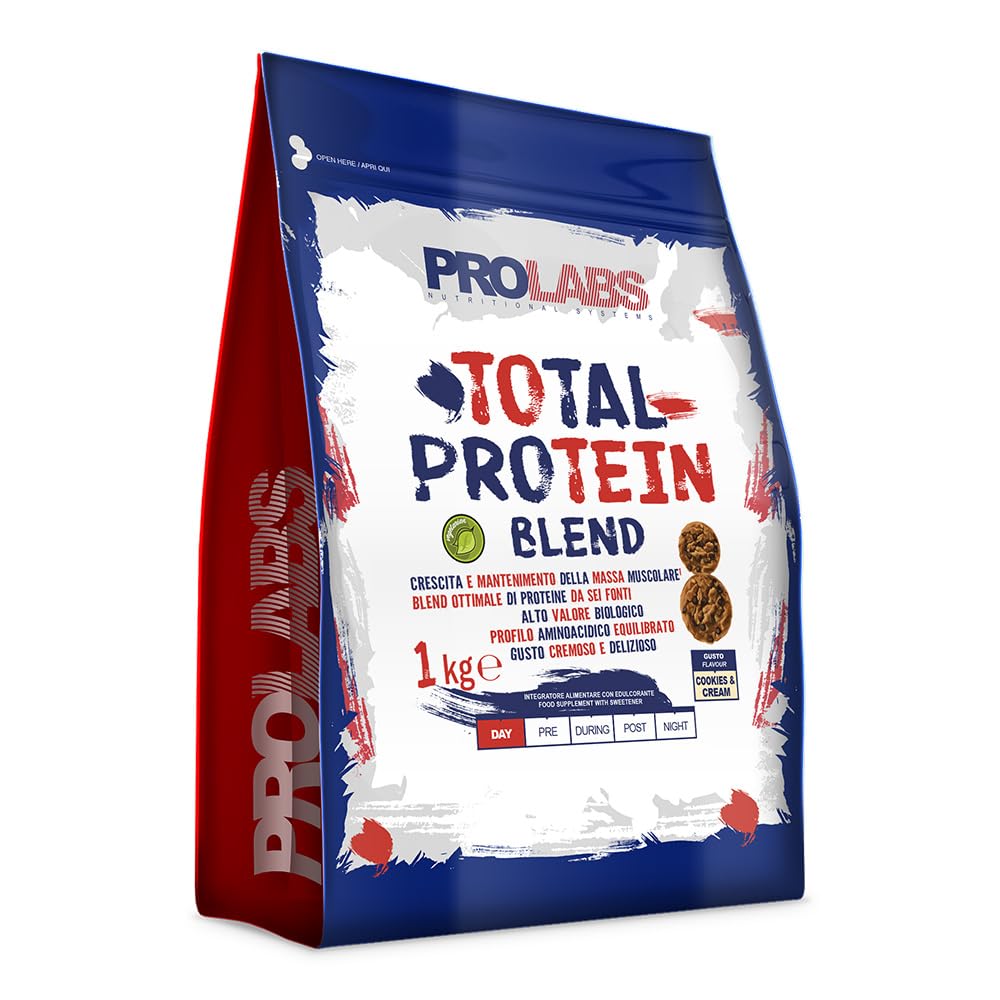 PROLABS TOTAL PROTEIN – Blend di 6 Proteine con Whey Isolate, Idrolizzate e Concentrate | Rilascio Graduale | Supporto Massa Muscolare | Con Vitamina B6 | Ottima Solubilità | 1000 g | Cookies&Cream