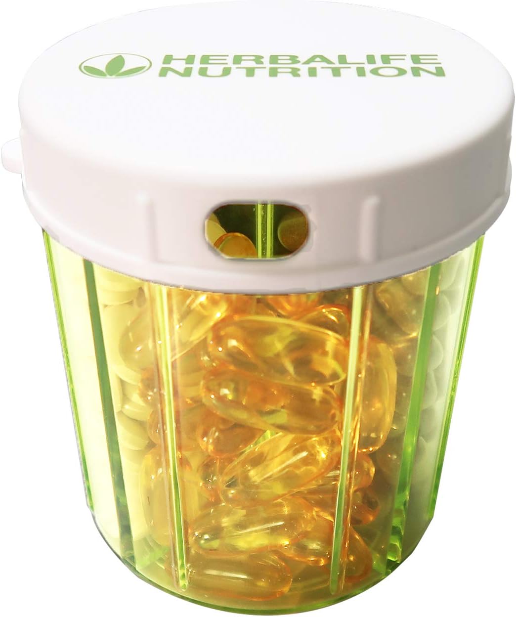 Herbalife Round Pill Organizer Dispenser Pill Boxes with 4 Compartments for Medication, Vitamins & Supplements
