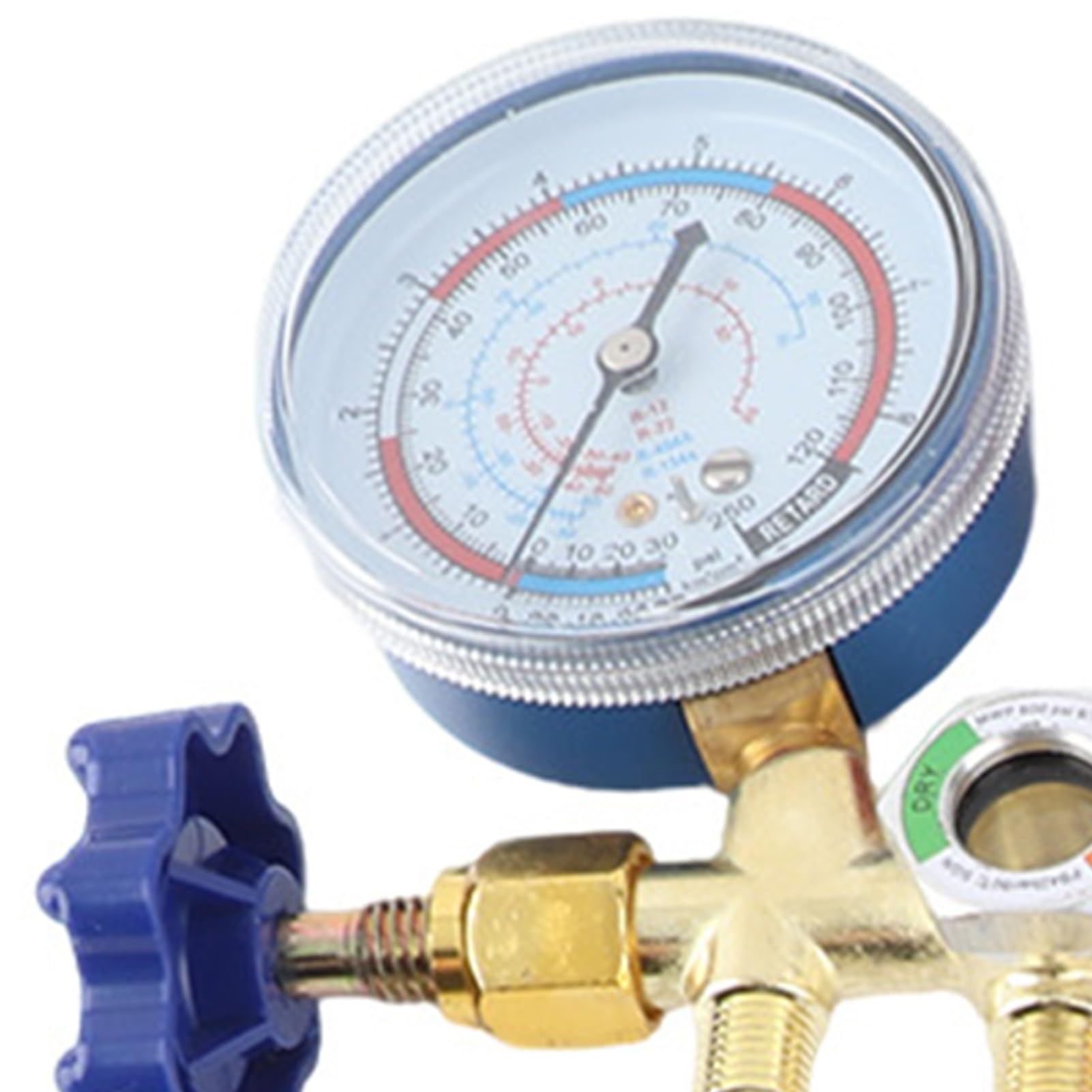 Fabater Manometr do Klimatyzacji R410 22 134A 3-drogowy Zestaw Diagnostyczny AC do Kolektora z Wężem i Hakiem ładowania Freonu, Mosiężne Złącze Gwintowane 1/4 Cala, Odporna na erozję żywica Nylonowa