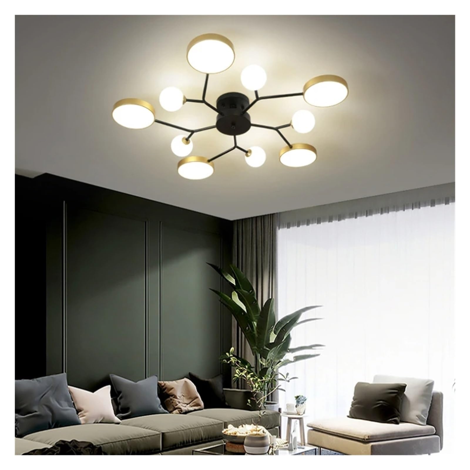 Lustre LED plafonnier suspendu moderne doré 10 têtes boules de verre G9 salon et cuisine