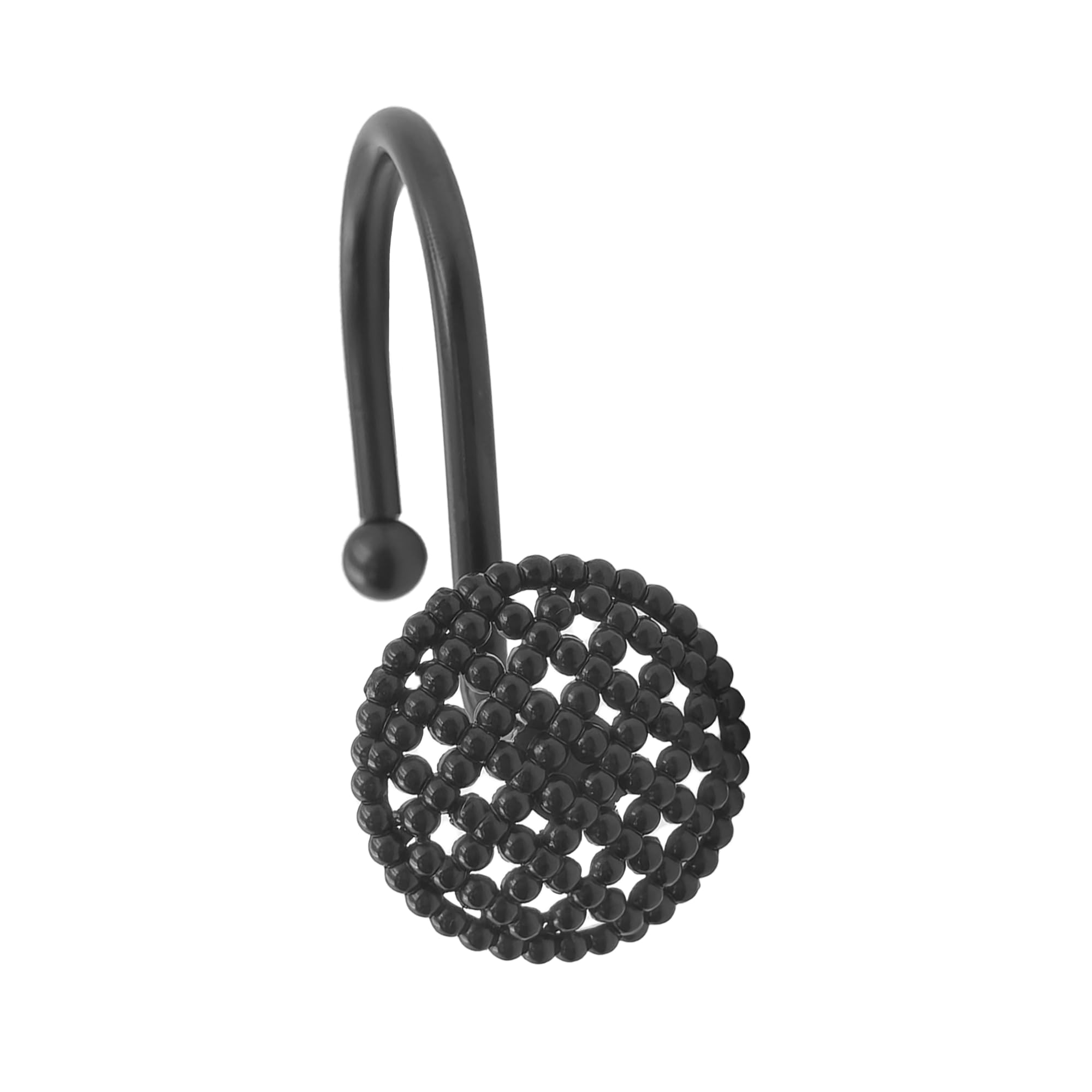 Ganci per tenda da doccia in rete nera con perline 3D, confezione da 12 anelli decorativi in metallo curvo antiruggine per bagno, compatibili con aste doccia standard