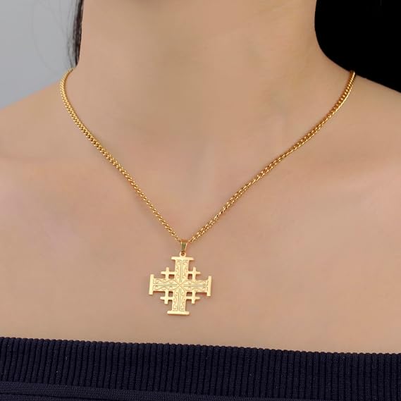 Jerusalem Crusaders Cross Necklace Crusaders Knights Templar Cross Pendant Medallion Disc Greek Religious Jewelry Prayer Statement Baptism Gift Women Men