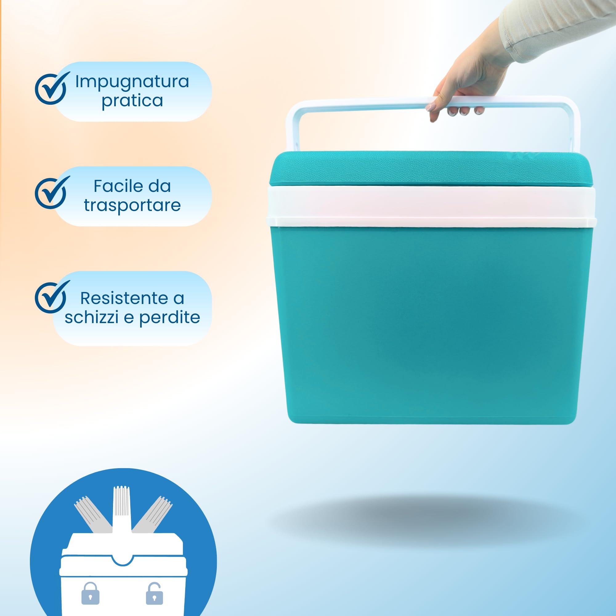 Contenitore refrigerante passivo 35 l, scatola termica portatile senza corrente, scatola da campeggio per auto, picnic e spiaggia – formaggio compatto con coperchio – Kamai Coolbox