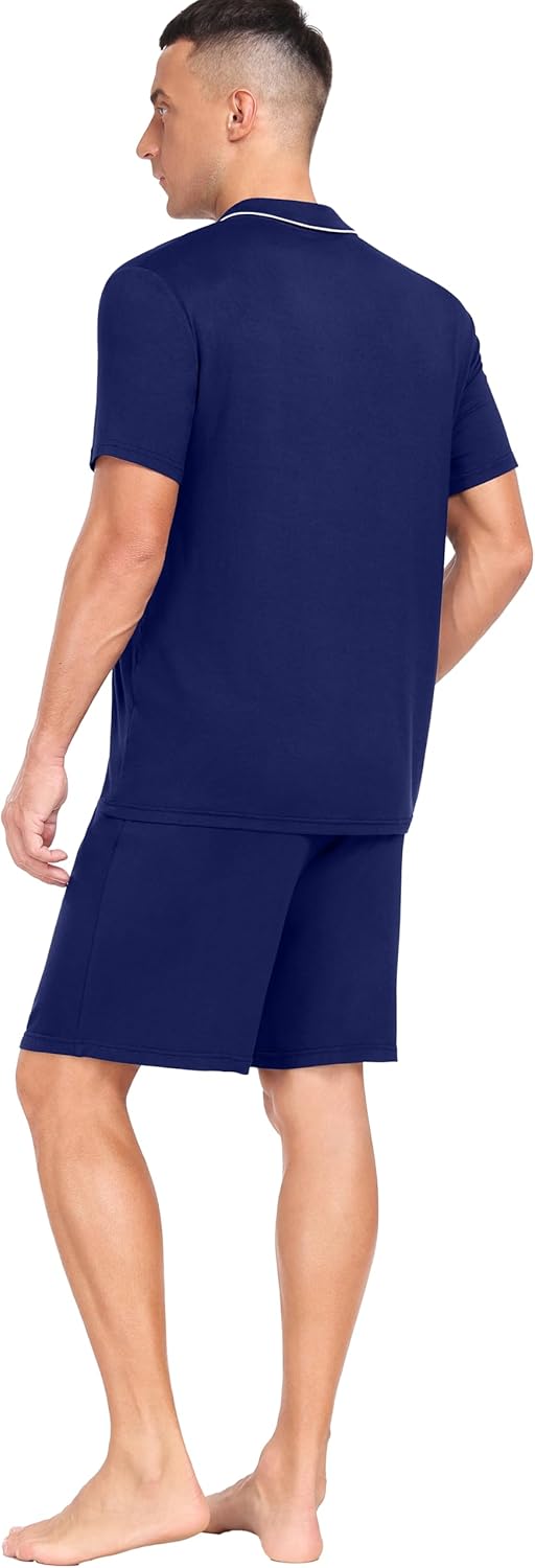PrinStory Mens Pajamas Set Summer Pjs Sets Lightweight Short Sleeve Pajama Soft Sleepwear Loungewear with Pockets - Image 6