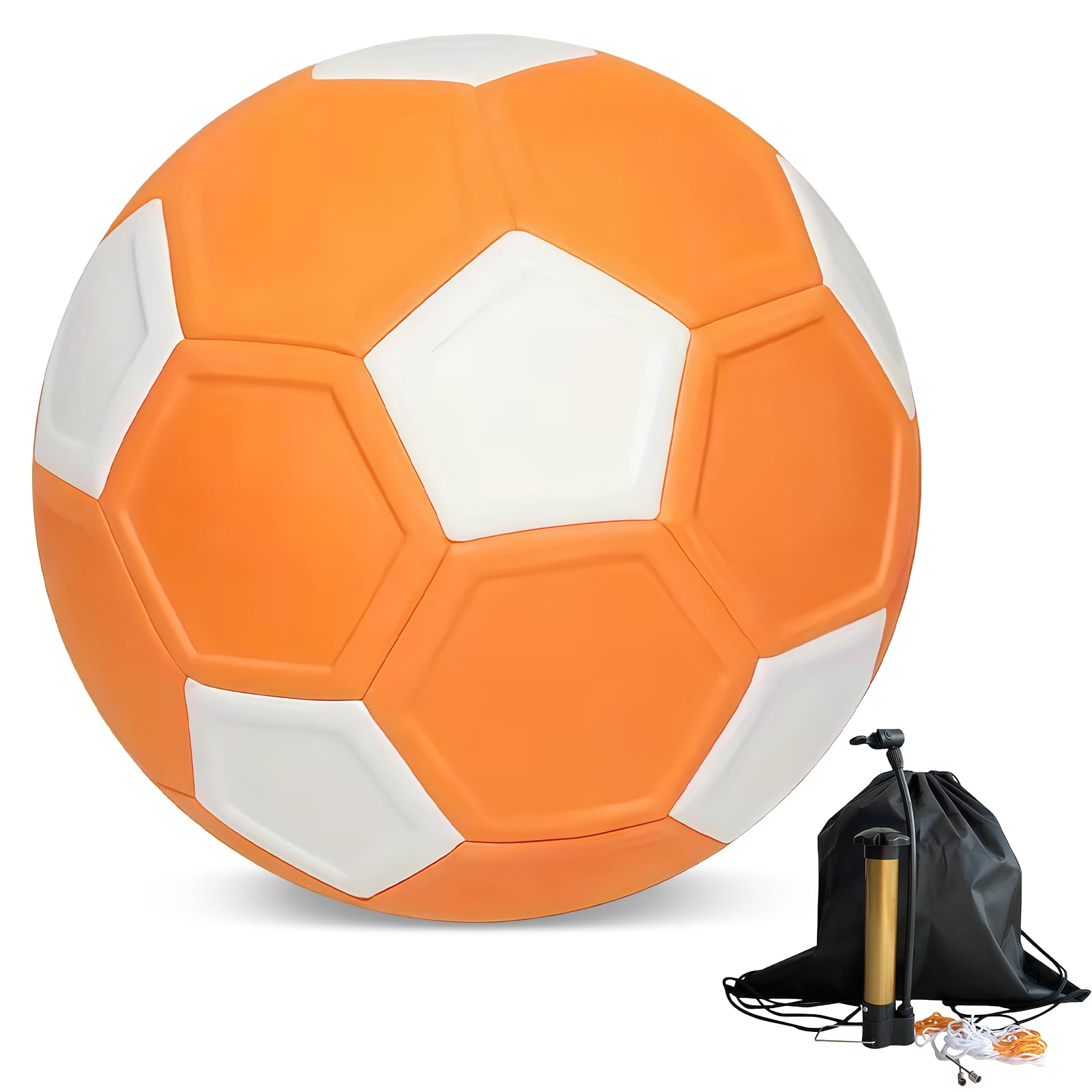 Palla curva da calcio, misura 5, materiale Eva, flessibile, per bambini e allenamento, con pompa a palla, doppio ago + borsa per pallone, colore arancione bianco (22 cm)