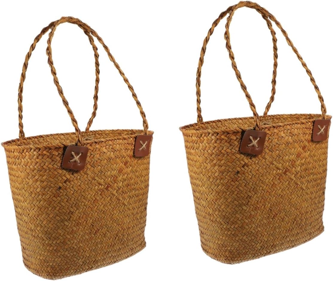 2pcs straw woven candy basket storage basket empty basket wedding picnic basket for kids convenient picnic basket child snack Africa